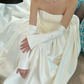 Classic Simple Ball Gown Strapless White Satin Long Sweep Wedding Dress SH5280