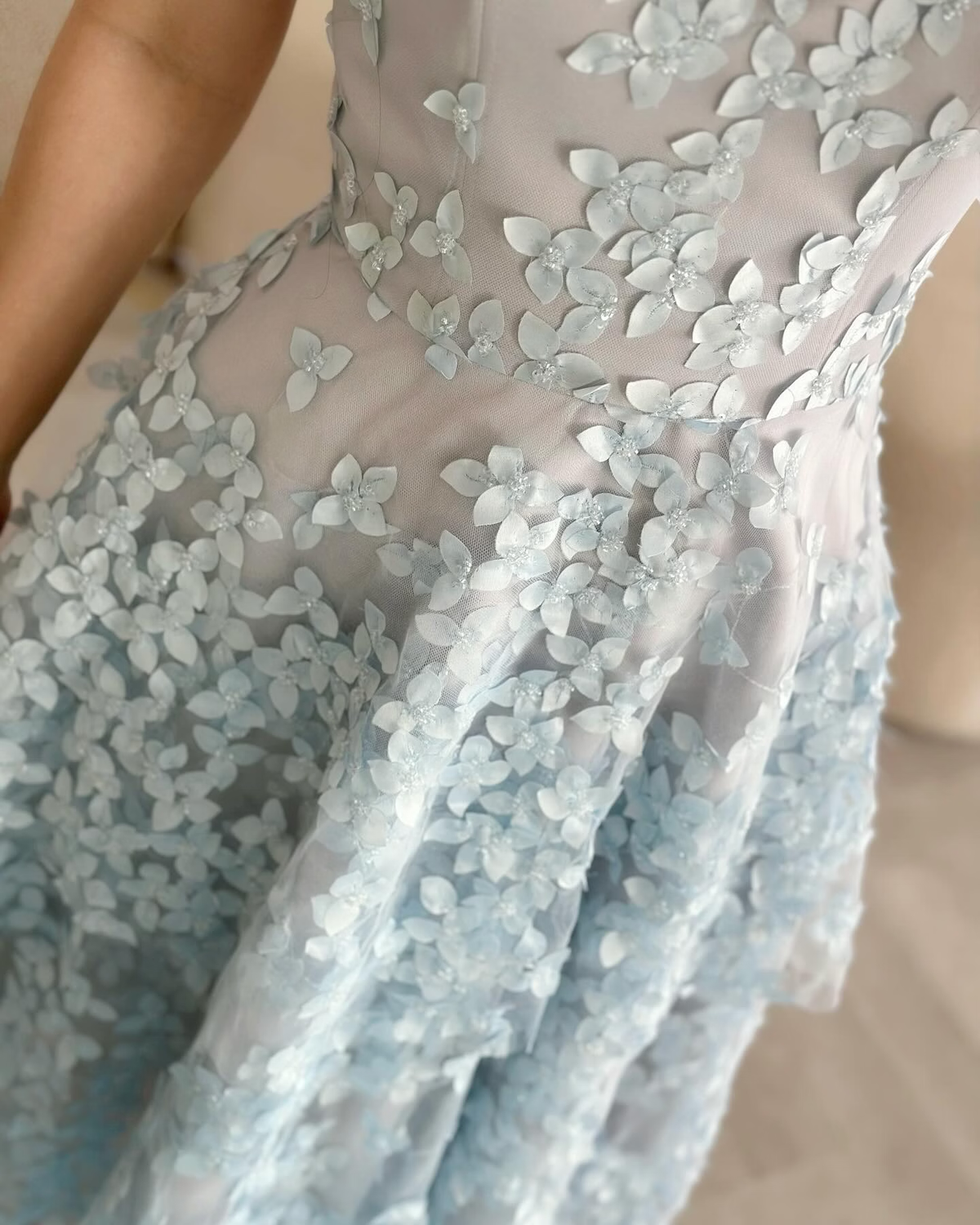 Baby Blue A Line Strapless 3D Floral Tulle Prom Dress Evening Dress SH8557