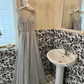 Grey A Line Spaghetti Strap Beaded Corset Tulle Prom Dress Evening Dress SH3860
