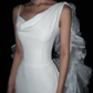 Unique A Line Spaghetti Strap White Ruffle Tulle Satin Long Train Wedding Dress SH8903