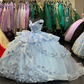 Light Blue Sparkly Off The Shoulder Appliques Prom Dress Quinceañera Dress Sweet 16 Prom Dress Ball Gown SH1136