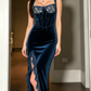 Sexy Slit Velvet Lace Long Prom Dress Evening Dress SH900