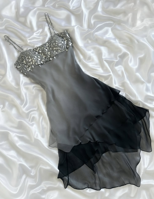 Vintage Grey Ombre A Line Straps Sequin Chiffon Short Homecoming Dress Outfits SH5458