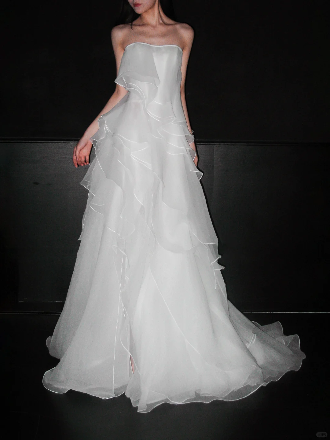 Dreamy A Line Strapless White Layered Organza Wedding Dress SH5865