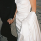 Stunning A Line Off the Shoulder White Satin Long Sweep Wedding Dress SH4857