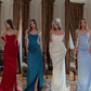 Elegant White Sheath Spaghetti Strap Satin Long Evening Dress Prom Dress SH4829