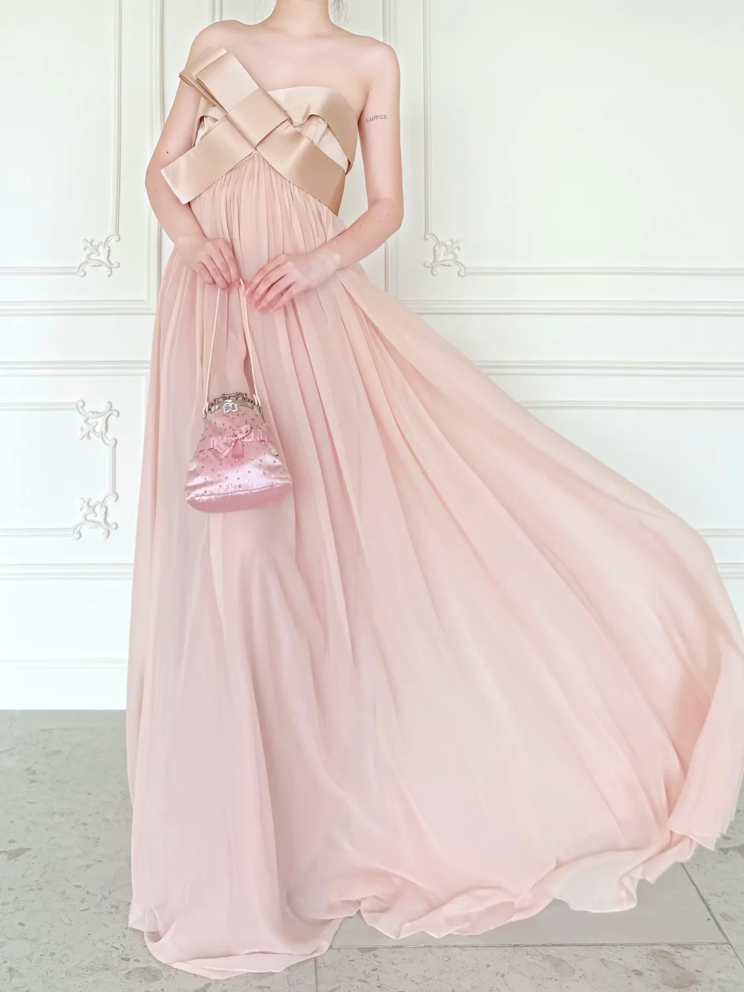 Sweety Light Pink A Line Strapless Chiffon Prom Dress Evening Dress SH6762