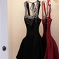Cute A Line Strap RhineStone Burgundy Satin Short Party Dress Homecoming Dress SH2820