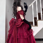 Burgundy Ball Gown Straps Pearls Sequin Tulle Prom Dress 16th Birthday Dress SH4913