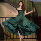 Charming A Line Strap Print Flower Green Satin Long Evening Dress Party Dress SH2709