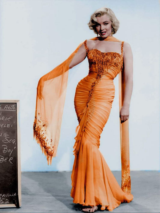 Orange Mermaid Spaghetti Strap Pleated Beaded Chiffon Prom Dress SH4572