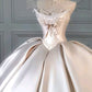 Princess Ball Gown Strapless Lace Appliques Satin Prom Dress 18th Birthday Dress Wedding Dress SH3897