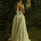 Simple Retro A Line Spaghetti Strap Satin Long Wedding Dress SH5951