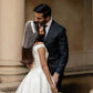 Elegant Princess A Line V Neck White Satin Long Prom Dress Wedding Dress SH7547
