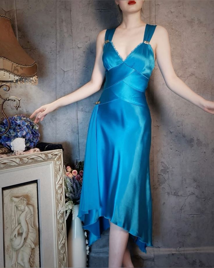 Elegant A Line Straps Blue Satin Party Dress Evening Dress SH2715
