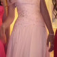 Pink Elegant A Line Off the Shoulder Beaded Chiffon Long Evening Dress Prom Dress SH3937