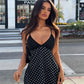 Sexy Black Polka Dot A Line Straps Satin Short Homecoming Dress Outfits SH5817