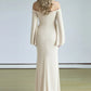 Elegant Ivory Sheath Long Sleeve Beaded Chiffon Long Prom Dress Evening Dress SH6609