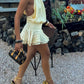 Light Champagne A Line Halter Satin Open Back Mini Homecoming Dress SH3388