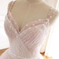 Light Pink A Line Beaded Appliques Tulle Prom Dress Evening Dress SH1625