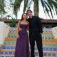 Deep Purple A Line Straps Corset Print Satin Long Prom Dress Date Dress SH7003