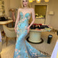 Blue Mermaid Sweetheart Neck Floral Sequin Prom Dress Party Dress SH4296