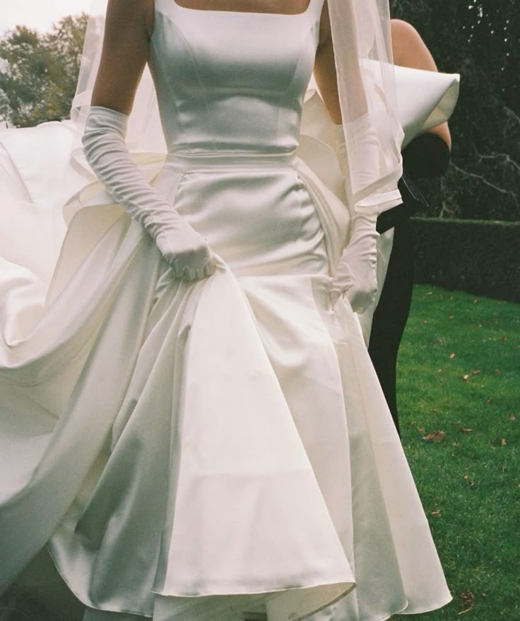 Classic Simple A Line Spaghetti Strap White Satin Long Wedding Dress SH7264