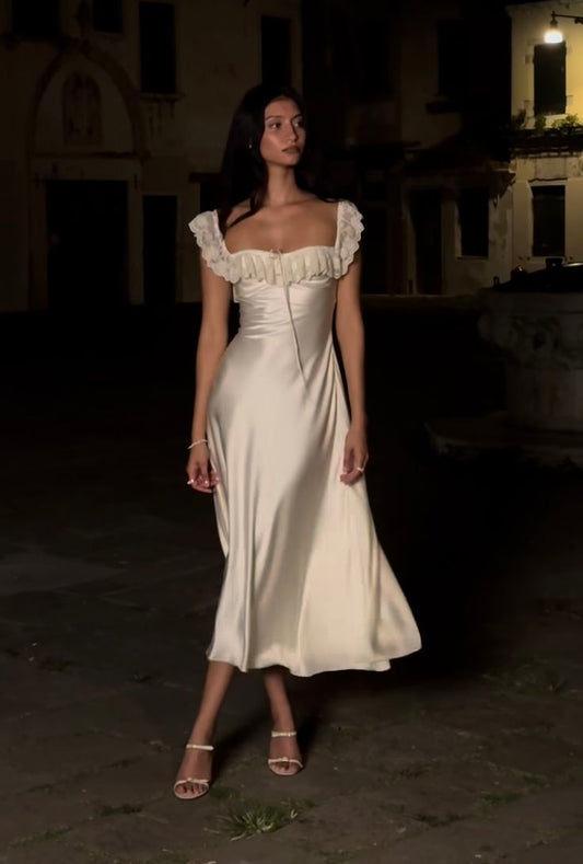 Princess Ivory A Line Lace Satin Prom Dress Evening Dress Date Dress SH5848