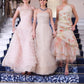 Pink Ball Gown Straps Beaded Layered Tulle Long Evening Dress Prom Dress SH3939