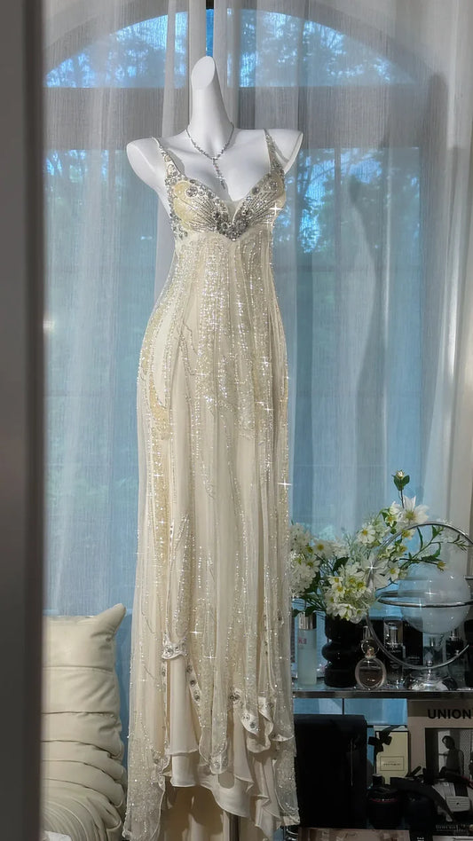 Ivory Exquisite A Line Beaded Rhinestone Chiffon Prom Dress Formal Dress Party Dress SH4024