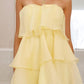 Cute A Line Strapless Yellow Tiered Organza Short Homecoming Birthday Dress Cocktail Dresses SH2903