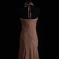 Vintage Mermaid Halter Exquisite Beaded Moka Chiffon Prom Dress Wedding Guest Dress SH5337