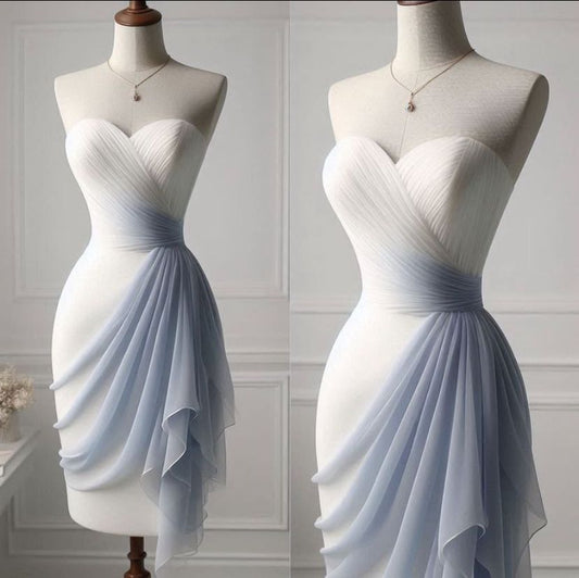 Elegant Sheath Sweetheart Neck Blue White Ombre Chiffon Short Homecoming Dress Outfits SH5728
