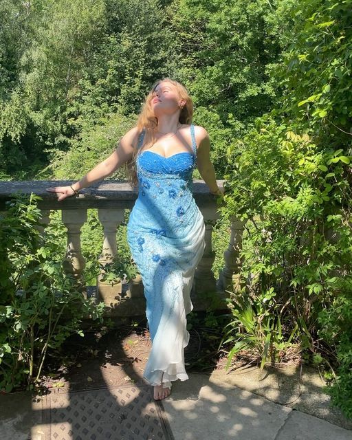 Gorgeous Sheath Strap Beaded Blue Ombre Chiffon Prom Dress Graduation Prom Dress SH2613