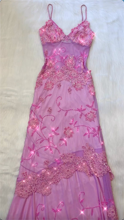 Gorgeous A Line Spaghetti Strap Beaded Lace Tulle Long Prom Dress Evening Dress SH2273