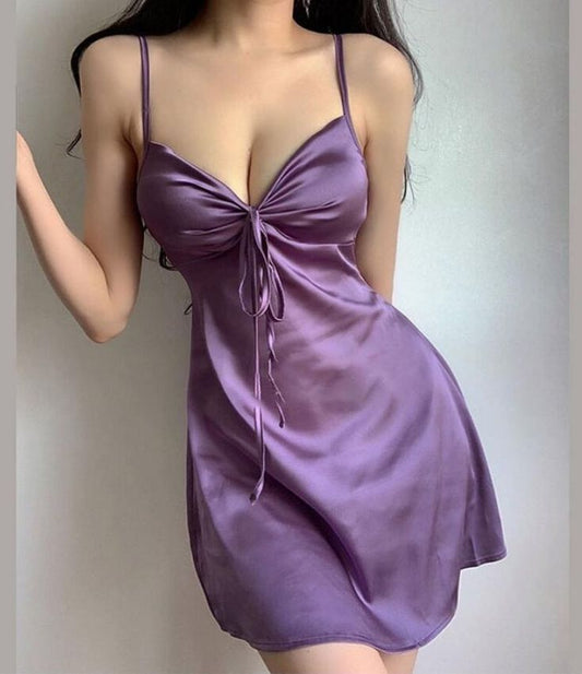 Simple Purple A Line Spaghetti Strap Satin Short Homecoming Dress Mini Dress SH8025