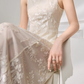 White A Line Round Neck Print Floral Chiffon Prom Dress Outfits SH4734