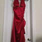 Sexy A Line Halter Red Satin Open Back Homecoming Dress Cocktail Dress SH3363