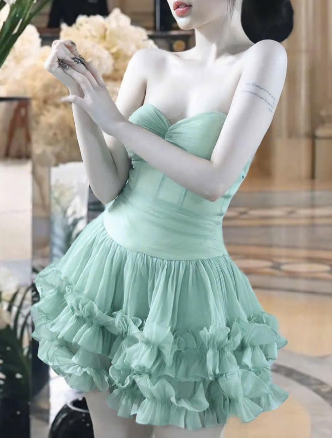 Cute Green A Line Sweetheart Neck Tulle Short Homecoming Dress Outfits SH1848