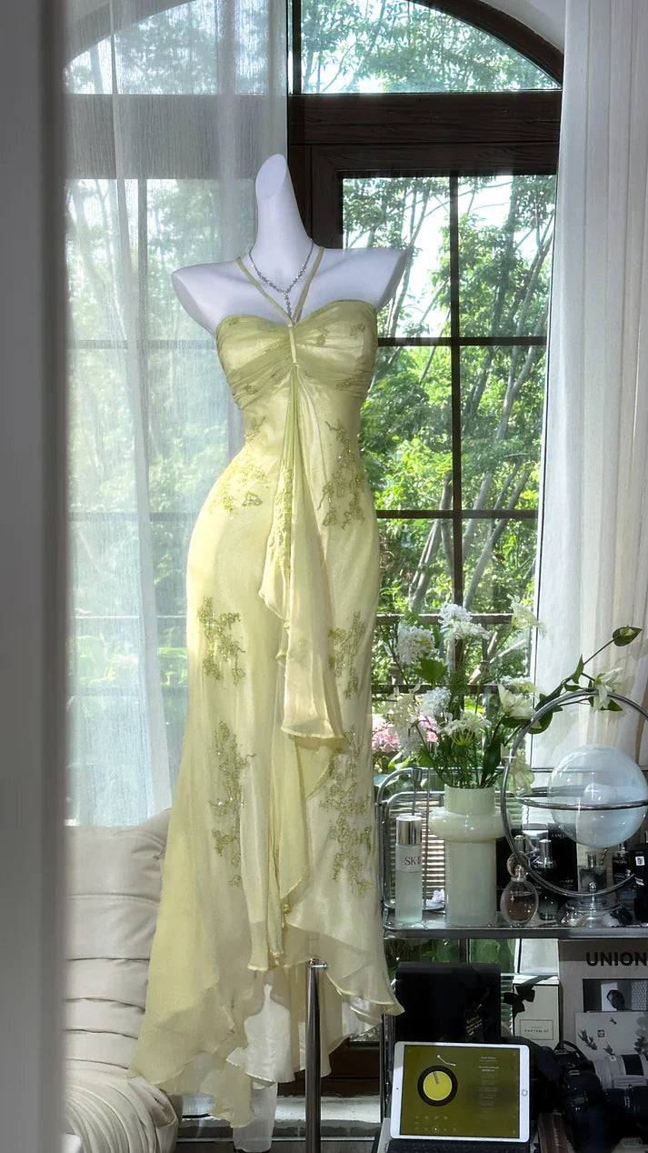 Dreamy Green Mermaid Halter Beaded Chiffon Prom Dress Formal Dress Party Dress SH4026