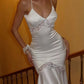 Elegant White Mermaid Spaghetti Straps Satin Prom Dress Evening Dress SH5767