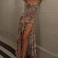 Sexy Print Floral Mermaid Straps Chiffon Prom Dress Evening Dress with Slit SH5766
