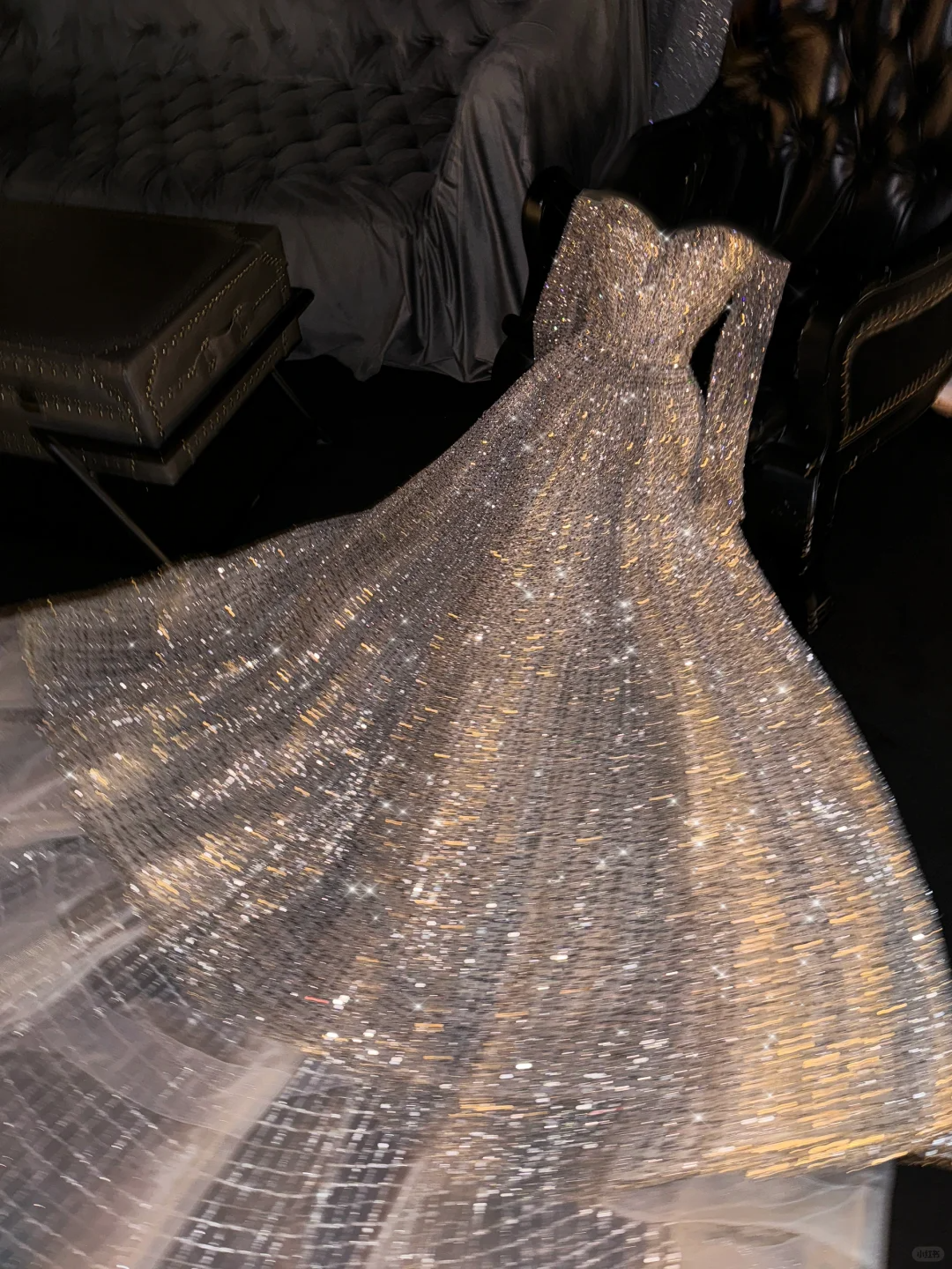 Shiny A Line Long Sleeve Silver Sequin Long Prom Dress Evening Dress S – shinydress