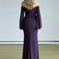 Elegant Dark Purple Sheath Long Sleeve Beaded Chiffon Long Prom Dress Evening Dress SH6610