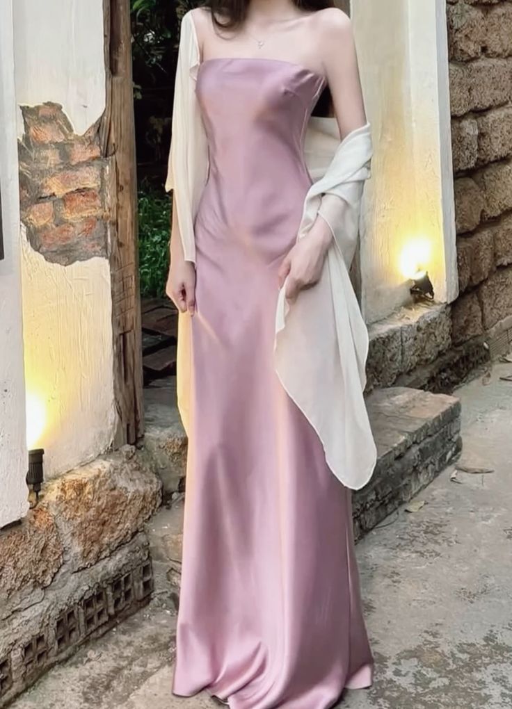 Gentle Purple A Line Strapless Simple Satin Long Prom Dress Evening Dress SH7034