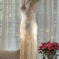 Elegant Sheath Halter Beaded Ivory Chiffon Open Back Party Dress Evening Dress SH2959