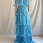 Blue Layered Chiffon A Line V Neck Simple Long Party Dress Evening Dress 18 Birthday Dress SH3625