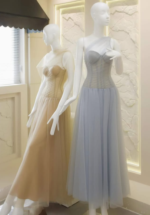 Classic A Line One Shoulder Blue Tulle Long Prom Dress Evening Dress SH4669