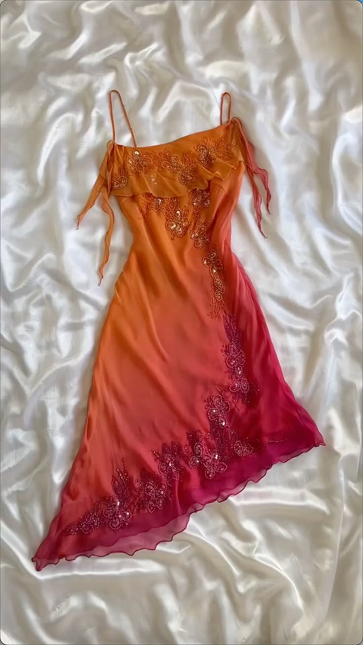 pink and orange ombre dress Unique Sheath Spaghetti Strap Beaded Pink Orange Ombre Chiffon Party Dress SH2711