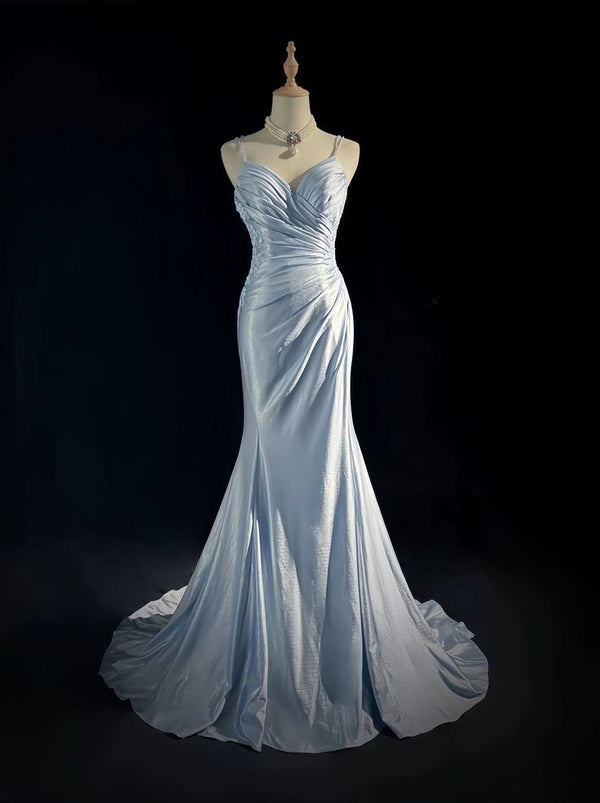 Shiny Spaghetti Straps Mermaid Glitter Jersey Maxi Evening Dresses For Ladies Side Slit main image 0
